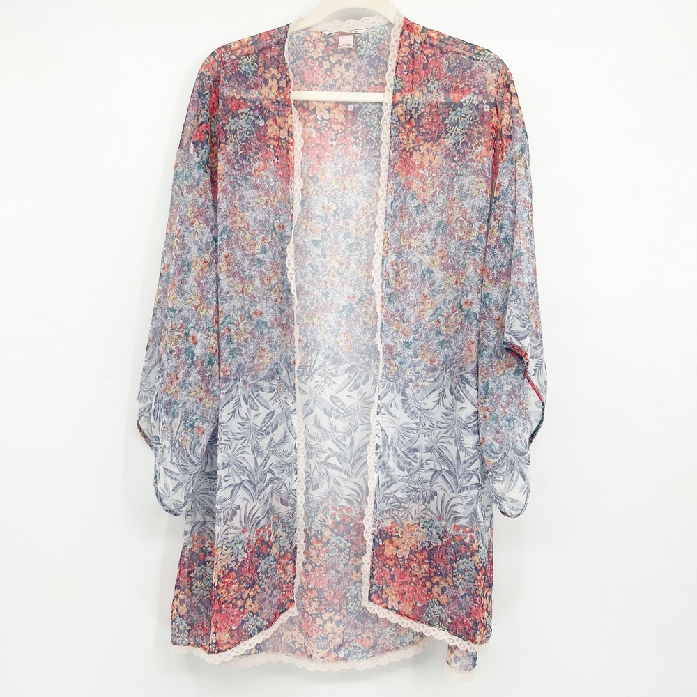 Victorias‎ Secret Womens Fairycore Resortwear Floral Print Kimono Lace Trim XS/S